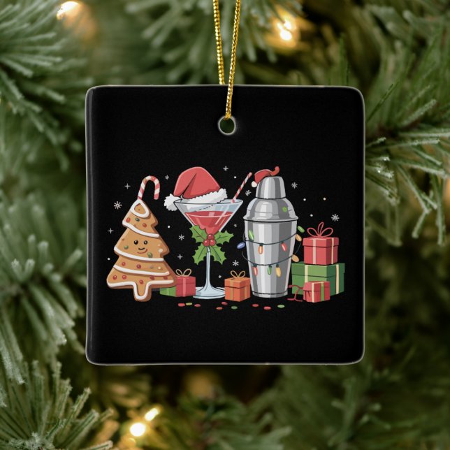 Christmas Cocktail Espresso Martini Drinking Party Ceramic Ornament (Tree)