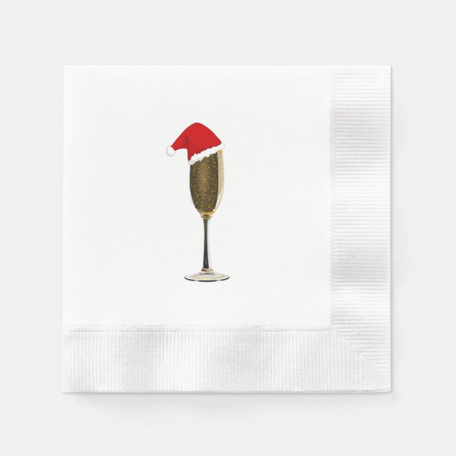 Christmas Cocktail Napkins Champagne Santa Hat (Front)