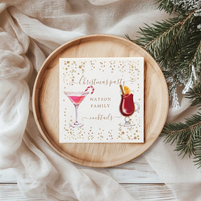 Christmas cocktail party glitter monogram napkin (Creator Uploaded)