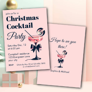 Christmas Cocktail Party Pink And Black Elegant Invitation