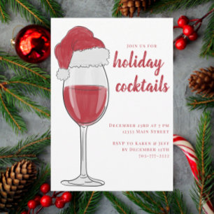Christmas Cocktail Party / Red Wine Santa Hat  Invitation
