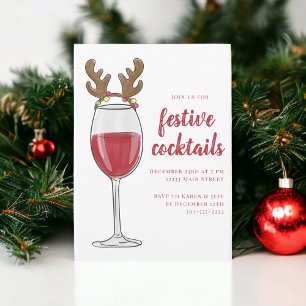 Christmas Cocktail Party Reindeer Red Wine Glass Invitation