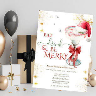Christmas Cocktail Santa Hat Holiday Invitation