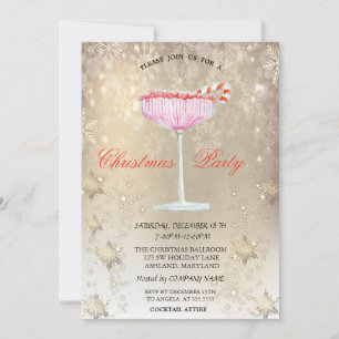 Christmas Cocktail Snowflakes Gold Christmas Invitation