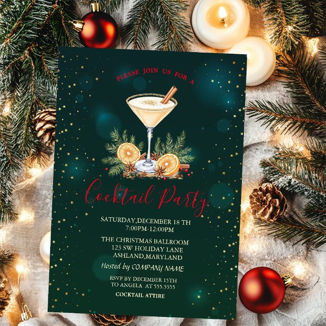 Christmas Cocktail Stars Green Christmas Invitation (Creator Uploaded)