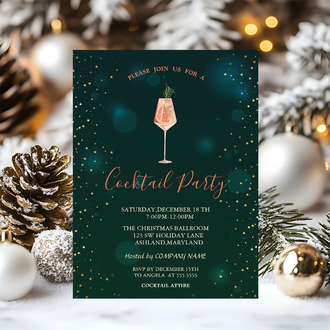 Christmas Cocktail Stars Green Christmas Party  Invitation (Creator Uploaded)