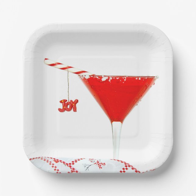 Christmas Cocktail with Candy Cane  Paper Plate (Front)