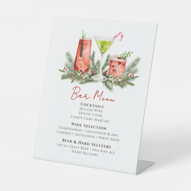 Christmas Cocktails Festive Drinks Holiday Bar Pedestal Sign (Front)