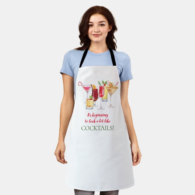 Christmas Cocktails Holiday  Apron (Worn)