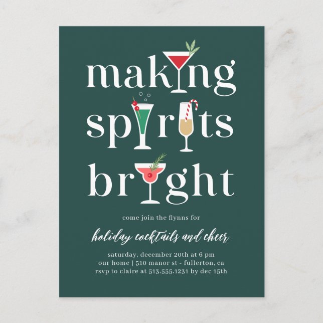 Christmas Cocktails Holiday Invitation Postcard (Front)