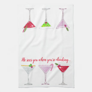 Christmas Cocktails Humorous Quote Tea Towel