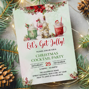 Christmas Cocktails Let's Get Jolly Party Invitation