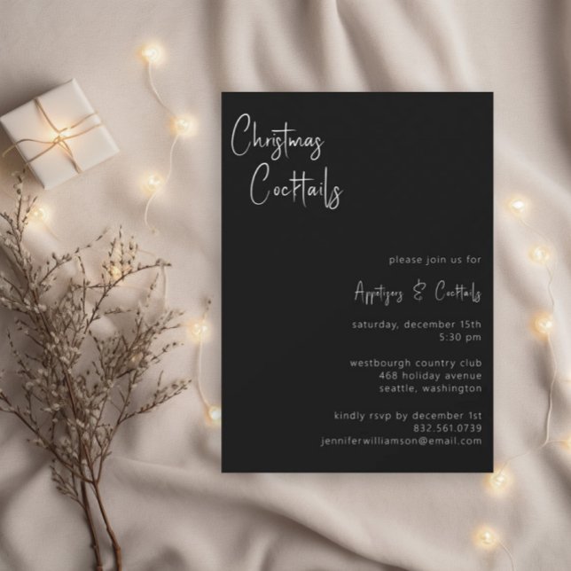 Christmas Cocktails Modern Script Holiday Party Invitation (Creator Uploaded)