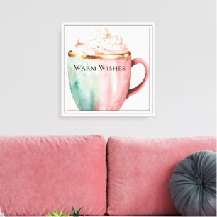 Christmas Cocoa Gold Pink Mint Warm Wishes Canvas Print