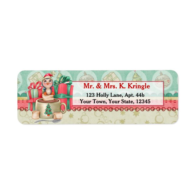 Christmas Cocoa Penguin Address Label (Front)