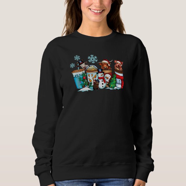Christmas Coffee Animals Latte Snowman Sweatshirt (Front)
