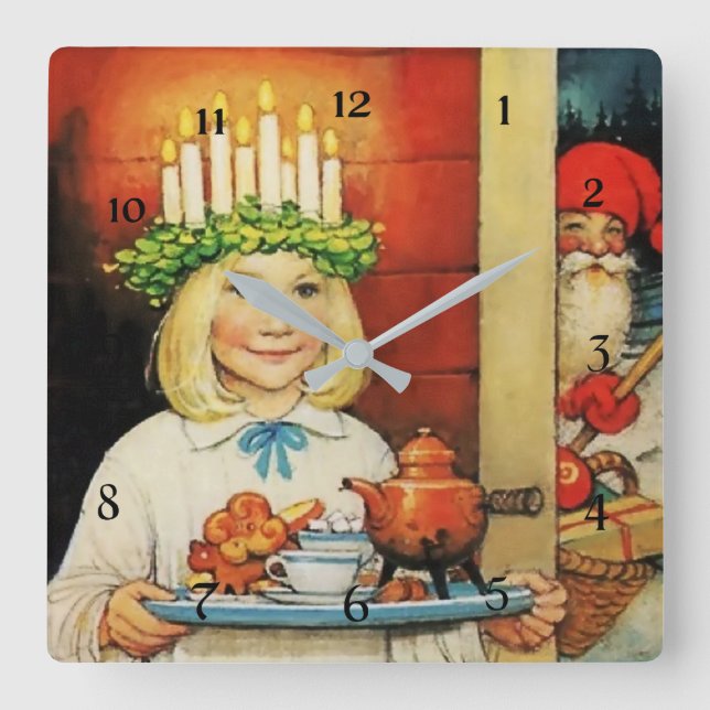 “Christmas Coffee” by Jenny Nystrom Square Wall Clock (Front)