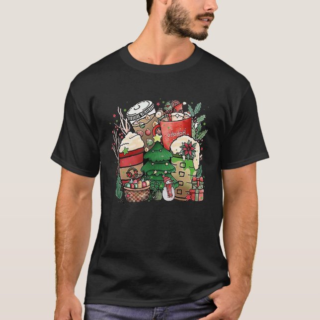 Christmas Coffee Peppermint Iced Latte Snowmen Hot T-Shirt (Front)