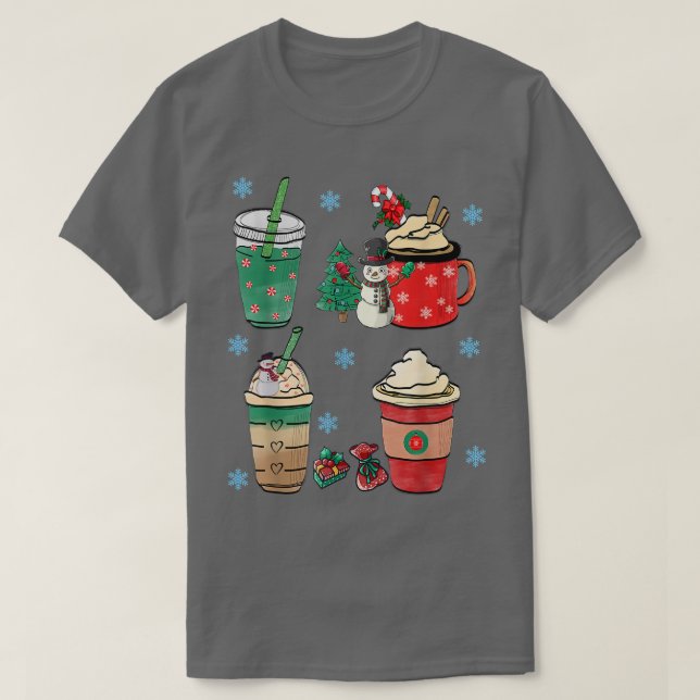 Christmas Coffee Peppermint Iced Latte Sweets Snow T-Shirt (Design Front)
