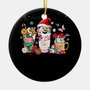 Christmas Coffee Pink Christmas Spice Latte Cosy S Ceramic Tree Decoration