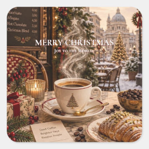 Christmas Coffee Shop , Elegant European Vintage Square Sticker