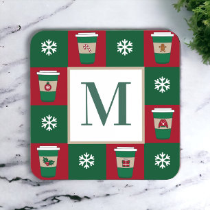 Christmas Coffees Snowflakes Holiday Monogram Coaster