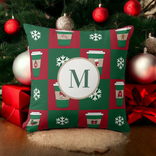 Christmas Coffees Snowflakes Holiday Monogram Cushion