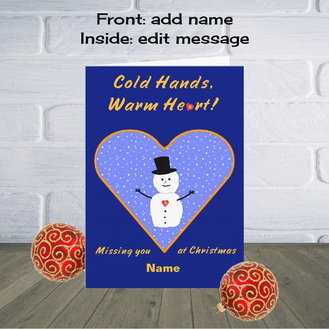 Christmas cold hands warm heart snowman custom holiday card (Creator Uploaded)