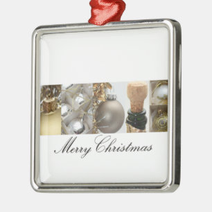 Christmas Collage Black, White and Gold Metal Tree Decoration