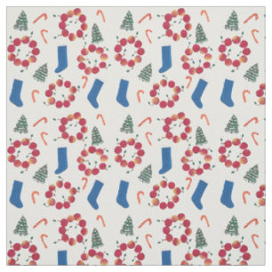 Christmas Collage Holiday Apple Wreathe Fabric