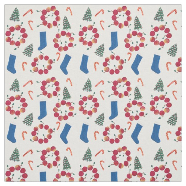 Christmas Collage Holiday Apple Wreathe Fabric (Swatch)
