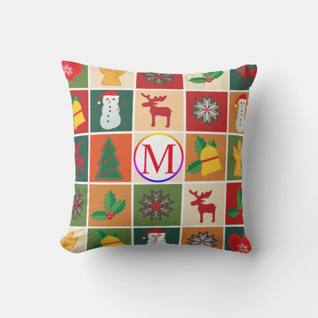 Christmas Collage with Monogram Cushion (Front)