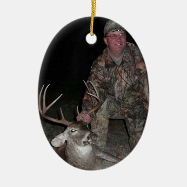 Christmas Collection Deer Hunt Add Photo Text Ceramic Tree Decoration (Front)