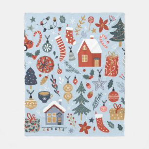 Christmas collection of decorative winter elements fleece blanket