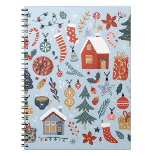 Christmas collection of decorative winter elements notebook