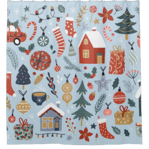 Christmas collection of decorative winter elements shower curtain