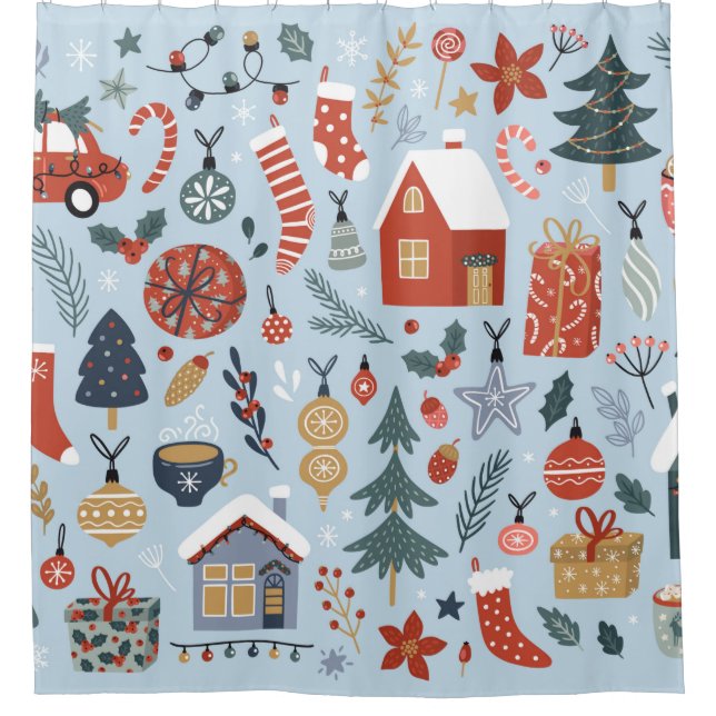 Christmas collection of decorative winter elements shower curtain (Front)