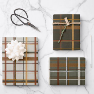 Christmas Collection   Plaids Green, Cream, Tan Wrapping Paper Sheet