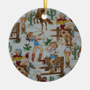 Christmas Collection Retro Cowgirls Ceramic Tree Decoration