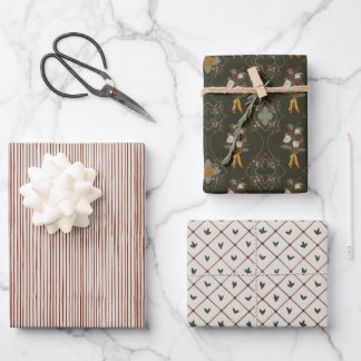 Christmas Collection | Stripe, Floral, Holly Wrapping Paper Sheet