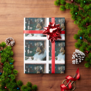 Christmas Collie at the Window Wrapping Paper