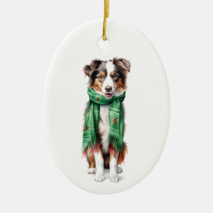 Christmas Collie, Border Collie, Australian Shep Ceramic Tree Decoration