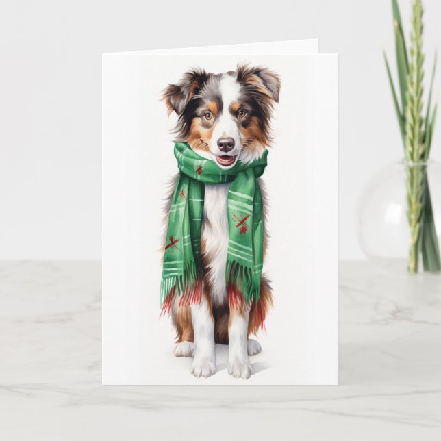 Christmas Collie, Border Collie, Australian Shep Holiday Card (Front)