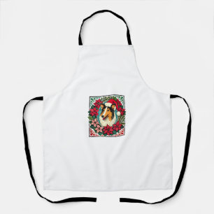 Christmas Collie Dog Illustration Yule Collies 1 Apron