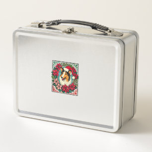 Christmas Collie Dog Illustration Yule Collies 1 Metal Lunch Box