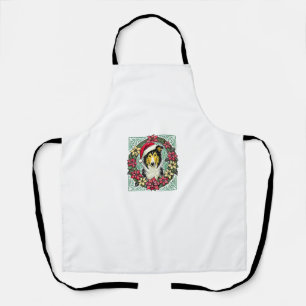 Christmas Collie Dog Illustration Yule Collies 3 Apron