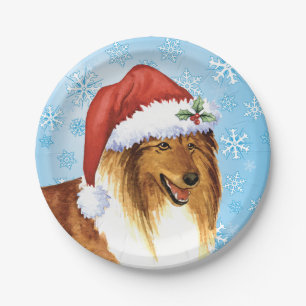 Christmas Collie Paper Plate