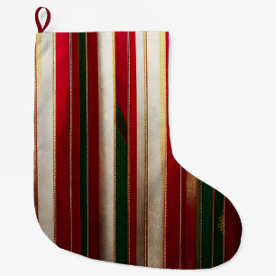 Christmas Color Stripes Red Green White Gold Large Christmas Stocking
