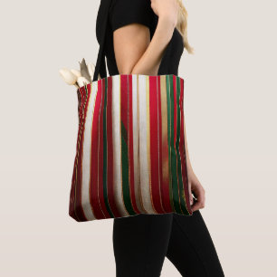 Christmas Color Stripes Red Green White Gold Tote Bag