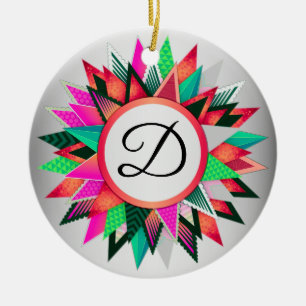 Christmas Colorful Design Monogram Initial Ceramic Tree Decoration